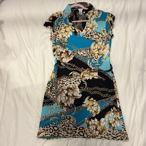 Baroque Print Dress with Belt